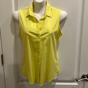 Theory Yellow Collared Sleeveless Button-up Blouse Size S